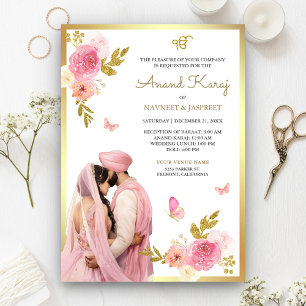 Invitation Rose pastel floral Anand Karaj mariage Sikh