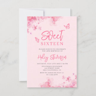 Invitation Rose pastel Floral romantique aquarelle Sweet 16 