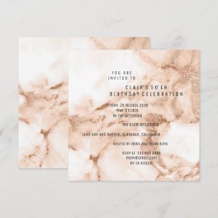 Invitation Rose Peach Gold Marble Minimale Anniversaire Fête