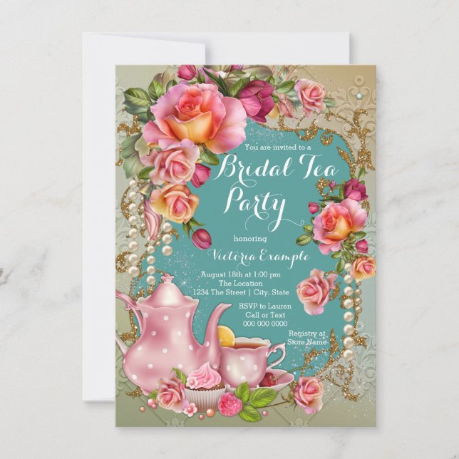 Invitation Rose Pearl Tea Party (Devant)