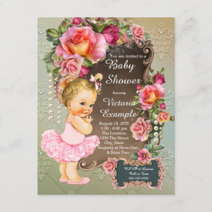 Invitation Rose Pearl Tutu Baby shower fille