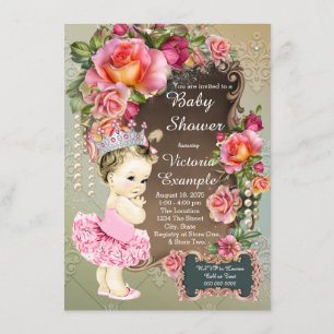 Invitation Rose Pearl Tutu Princess Baby shower