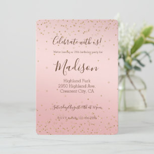 Invitation Rose Pêche Blush Or Paillettes Confettis Étincelle