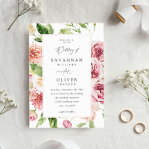 Rose & Pêche Floral & Vert Mariage V2 avec cadre