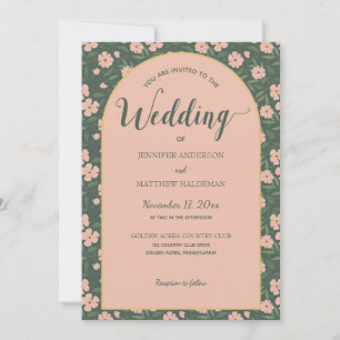 Invitation Rose, Pêche, Mariage en forme d'arc vert