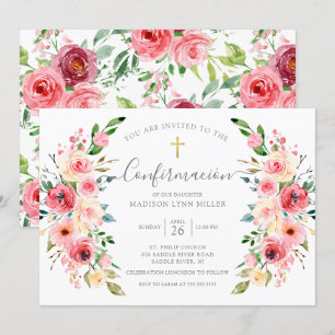 Invitation Rose Peonies Espagnol Confirmation