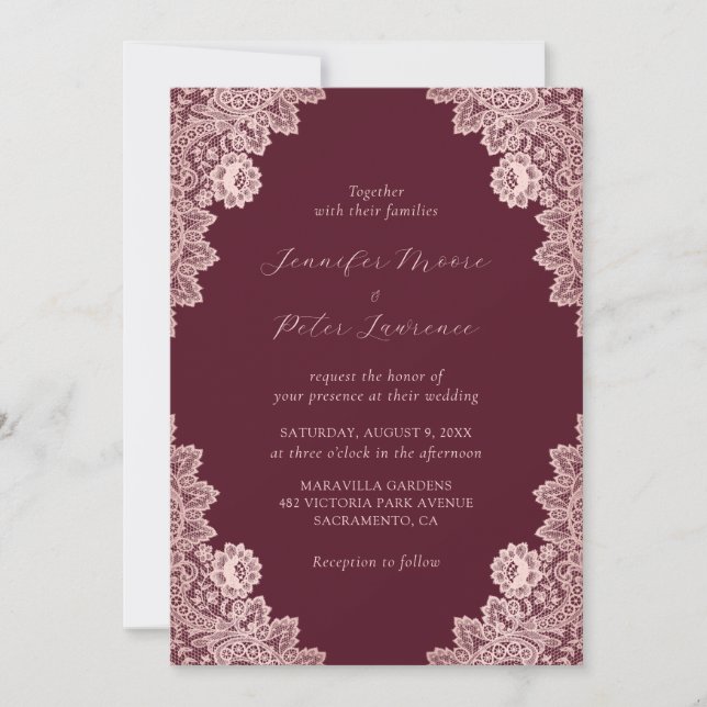 Invitation Rose personnalisé Gold et Mariage Bourgogne (Devant)