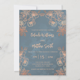 Invitation Rose photo Gold Dusty Mariage bleu