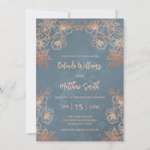 Invitation Rose photo Gold Dusty Mariage bleu