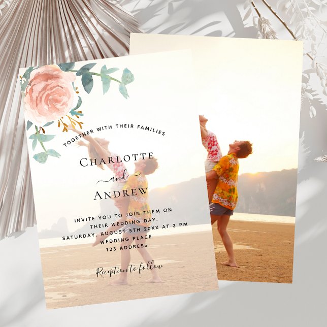 Invitation Rose photo or fleurie mariage (Créateur téléchargé)