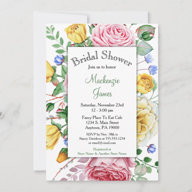 Invitation rose Pink Jellow Floral (Devant)