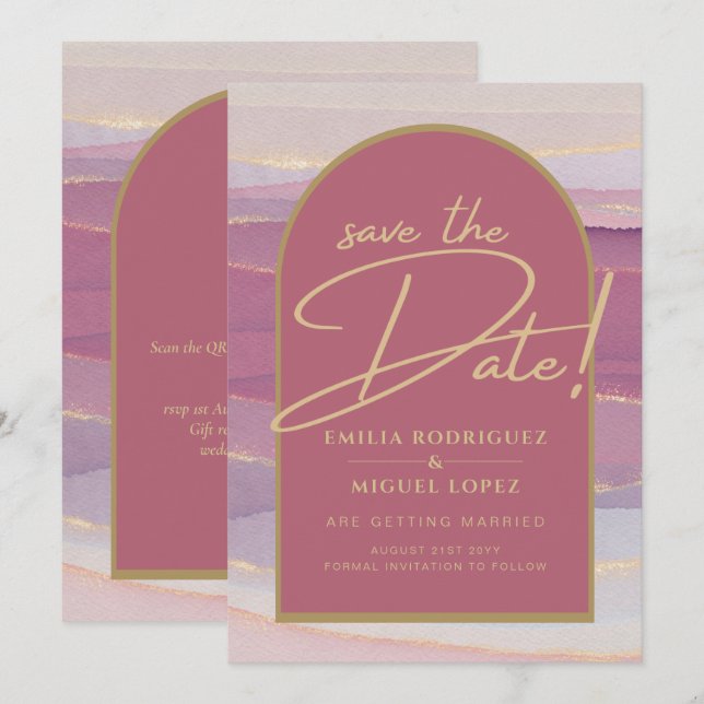 Invitation Rose Pink Or Mariage Arches Marbre SAUVEGARDE DES  (Devant / Derrière)