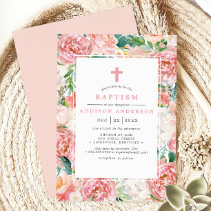 Invitation Rose Pivoine Aquarelle Rose Fleurie Baptême Rose P