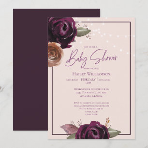 Invitation Rose, Plum, Purple String Baby shower