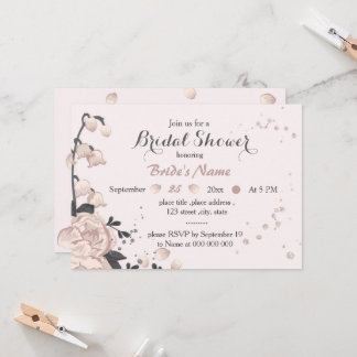 Invitation rose poudré fleurs gris foncé incroyable baby show