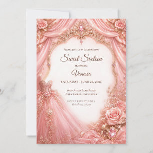 Invitation Rose Poudré Luxueux Or Princesse Sweet 16