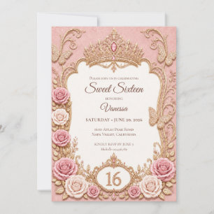 Invitation Rose Poudré Luxueux Or Princesse Sweet 16