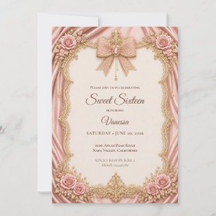 Invitation Rose Poudré Luxueux Or Princesse Sweet 16