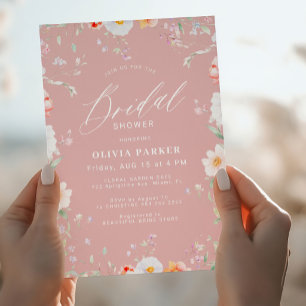 Invitation Rose poudrée élégante floral fleurs sauvages douch