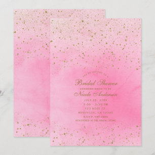 Invitation Rose Poudrée et Paillettes Dorées Baby Shower de M
