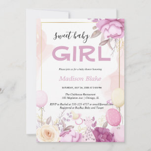 Invitation Rose poudrée or floral baby shower fille