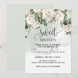 Invitation Rose poudrée rustique avec fleurs et or rose pour 