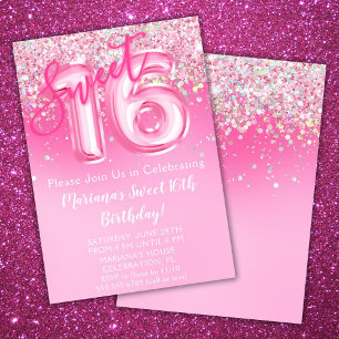 Invitation rose pour 16ème anniversaire avec paill