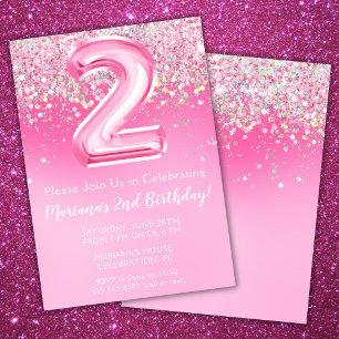 Invitation rose pour 2ème anniversaire fille paill