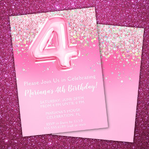 Invitation rose pour 4ème anniversaire fille avec 