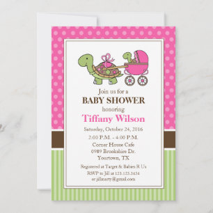 Invitation rose pour Baby Shower Tortue