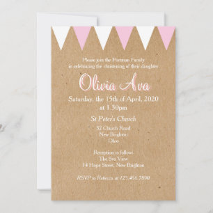 Invitation rose pour baptême ou communion Baby Bun