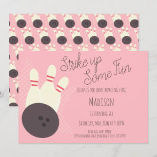 Invitation rose pour fête d'anniversaire au bowlin