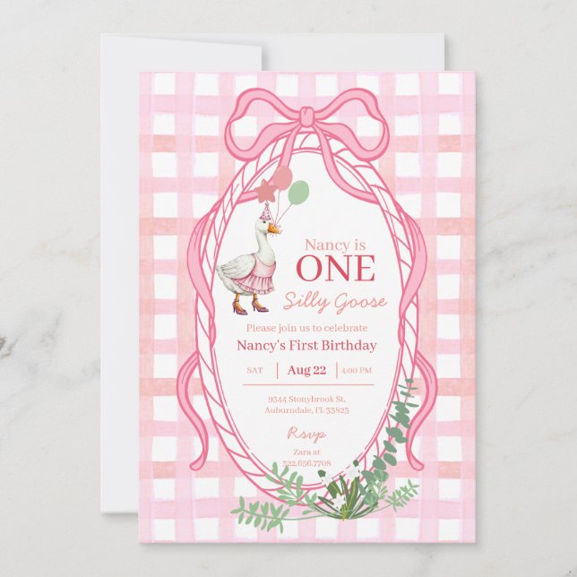 Invitation rose pour le premier anniversaire de l' (Devant)