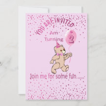 Invitation rose pour un deuxième anniversaire