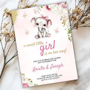 Invitation rose pour une baby shower avec un éléph