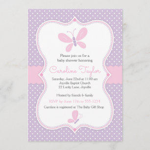 Invitation Rose pourpre d'invitation de baby shower de