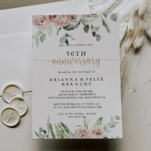 Invitation Rose Poussiéreuse Classique Rose 50ème Anniversair