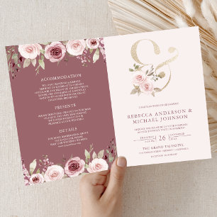Invitation Rose Poussiéreuse Fard à Joues Floral Esperluette