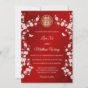Invitation Rose Poussiéreuse Fleur Mariage Chinois