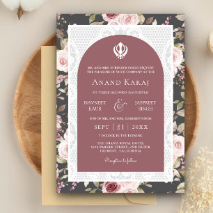 Invitation Rose Poussiéreuse Floral Anand Karaj Mariage Punja