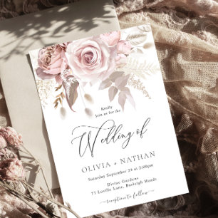 Invitation Rose Poussiéreux Blush Tendance Bohème Toutes Sais