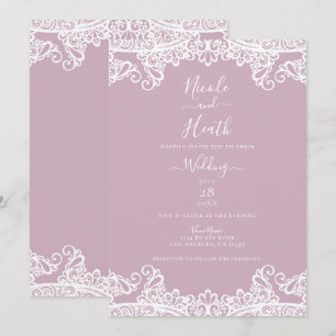 Invitation Rose Poussiéreux et Dentelle Blanche Mariage Éléga