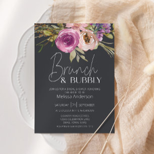 Invitation Rose Poussiéreux Fleurs Violettes Charbon Mariage 