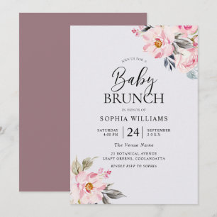 Invitation Rose poussiéreux Floral Blush Baby shower rose Bru