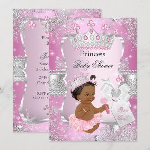 Invitation Rose Princesse Argent Fête de Naissance Ethnique