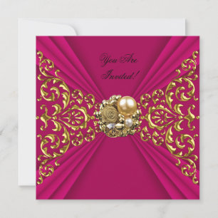 Invitation Rose Profond Élégant Rouge Or Toutes Occasions