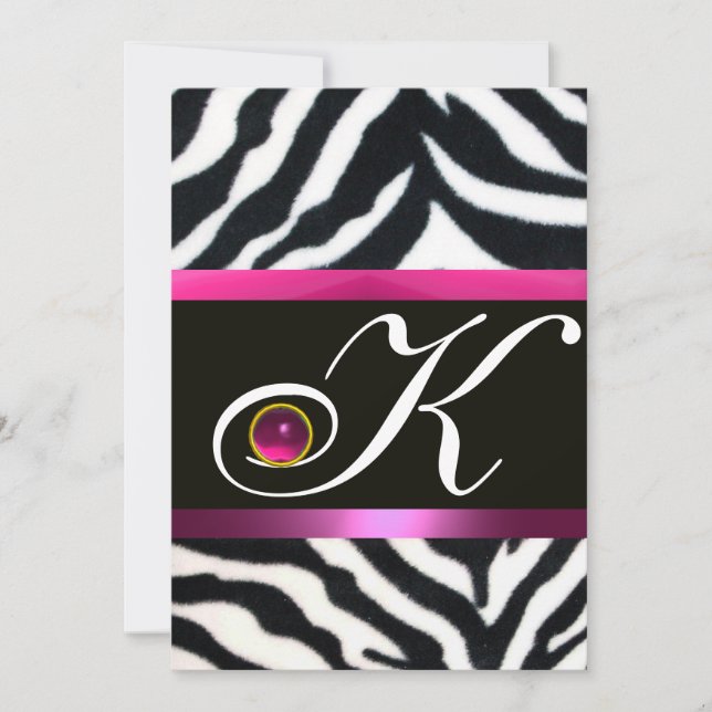 Invitation ROSE, PURPLE BLACÉ ZEBRA FUR MONOGRAM fuchsia (Devant)