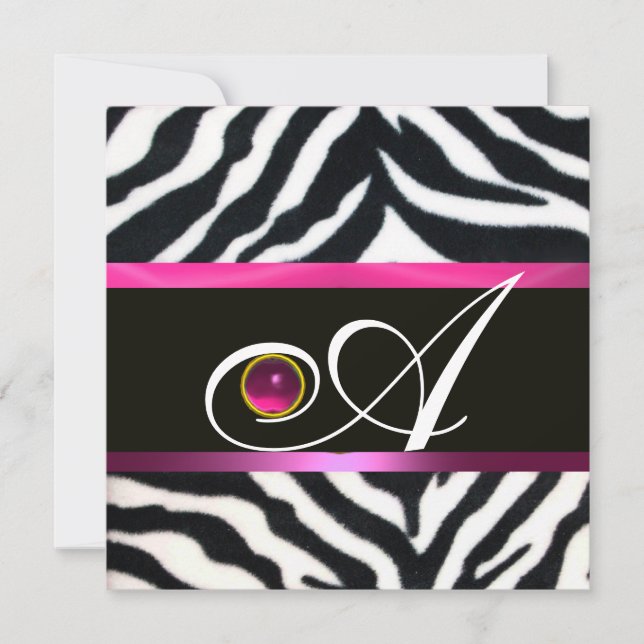 Invitation ROSE, PURPLE BLACÉ ZEBRA FUR MONOGRAM fuchsia (Devant)