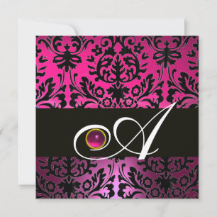 Invitation ROSE PURPLE BLACK DAMASK MONOGRAM Amethyst Fuchsia