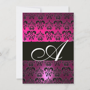 Invitation ROSE PURPLE NOIR DAMASK MONOGRAM fuchsia blanc